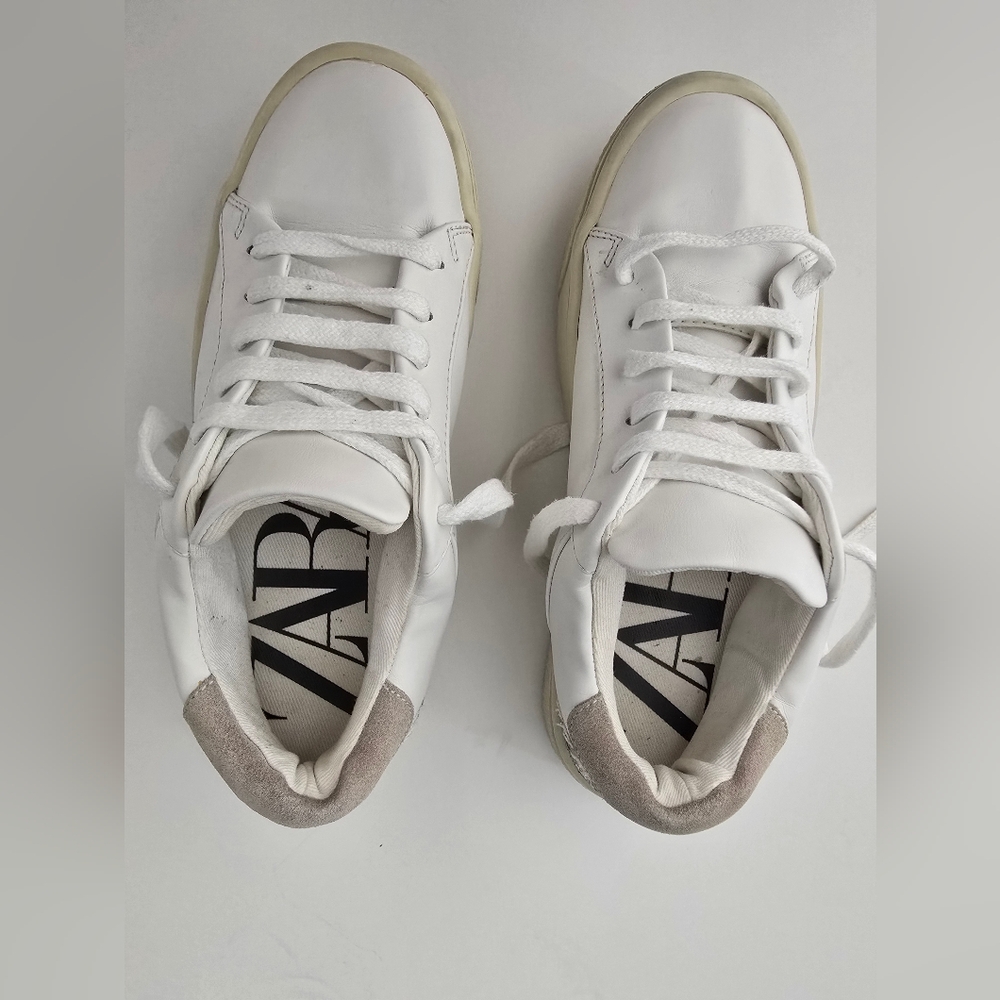 ZARA White Sneakers EU 36 US 6 Gray Suede Heel Casual